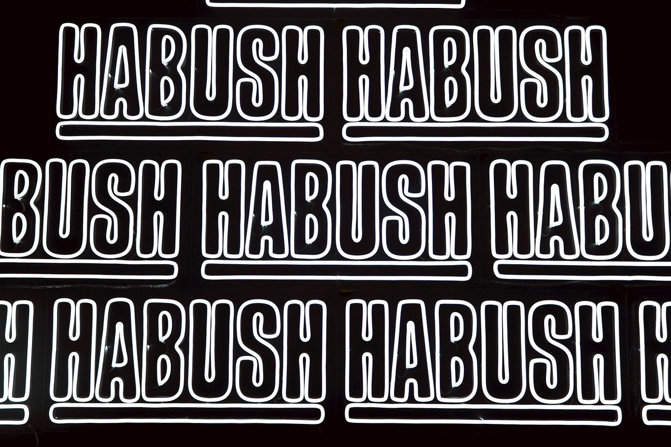 同一デザインのHABUSH LEDネオンサインが複数台並び品質が揃っている様子